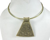 Tribal Statement Necklace Vintage Choker Jewelry Brass Pendant Gift Idea