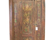 Vintage Antique Nritya Ganapati Ganesha Doors Vintage Painted Architecture Single Panel Unique Temple Door