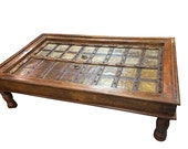 Antique Coffee Table Brass Cladded Handmade old doors Table Vintage Furniture-Home Decor indian