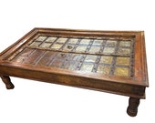 Antique Coffee Table brass cladded Handmade old doors Table Vintage Furniture-Home Decor indian