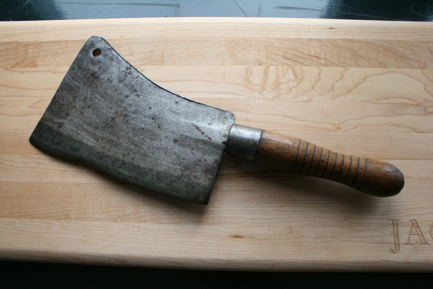 Antique Meat Cleaver / W.M. Beatty & Son Chester PA / Circa