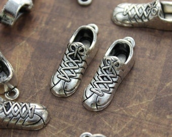 10 Running Shoe Charms Running Shoe Pendants Antiqued Tibetan Silver Double Sided 3D 9 x 24 mm