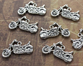 10 Motorcycle Charms Motorcycle Pendants Antiqued Tibetan Silver Double Sided 24 x 15 mm