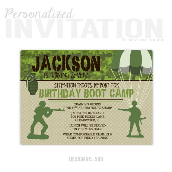 boot camp invitations Camo Birthday Party Invitations