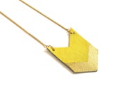 long leather necklace in lemon yellow & gold