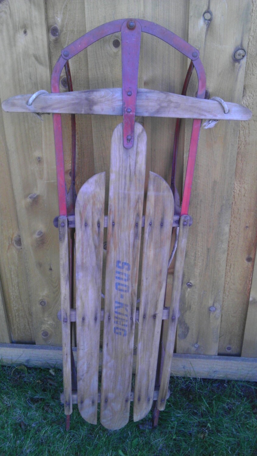 Vintage Wood Sled Old antique Sno King Toboggan Winter Snow