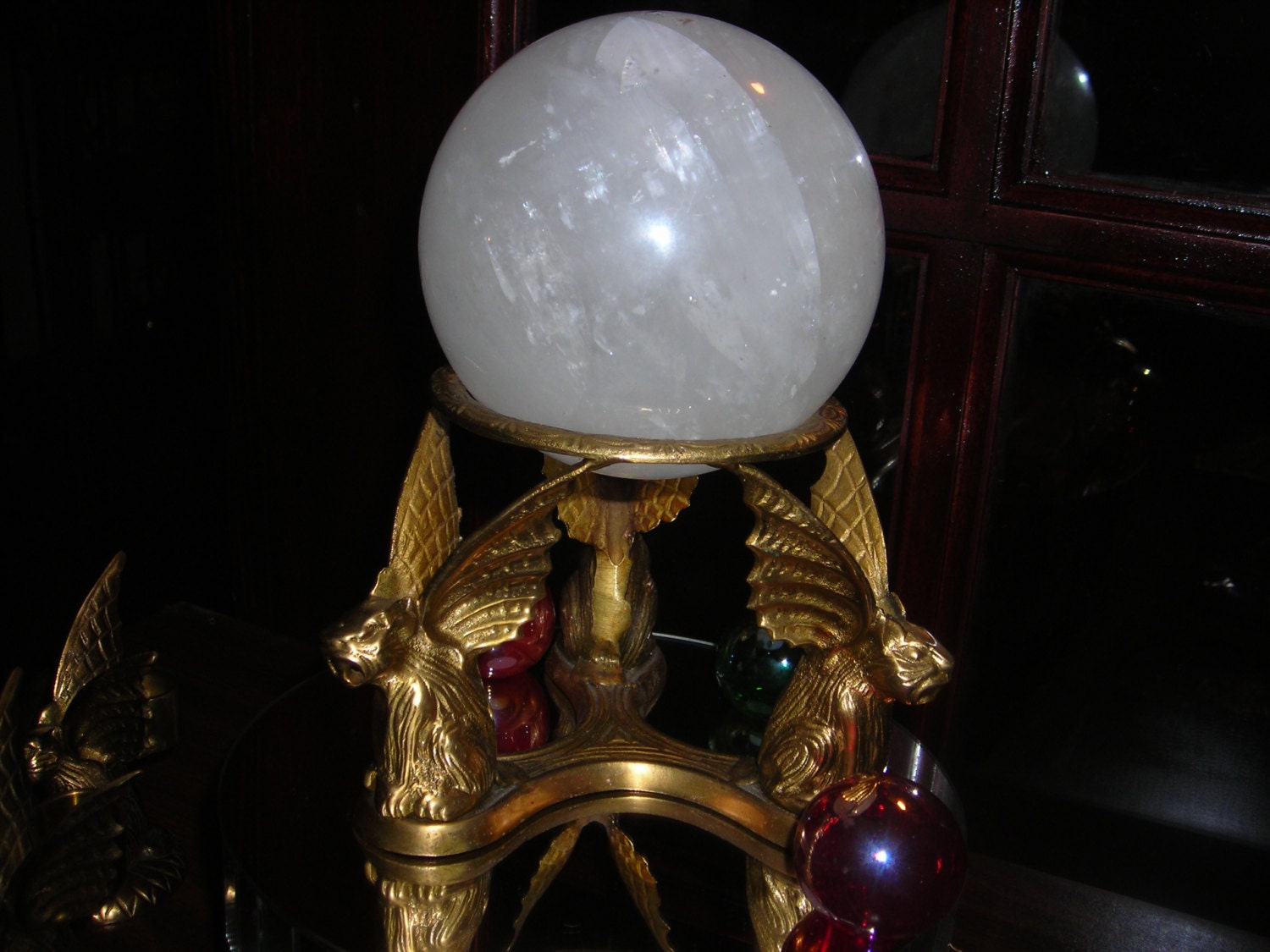 Brass Gargoyle crystal ball/ sphere stand with candle holders