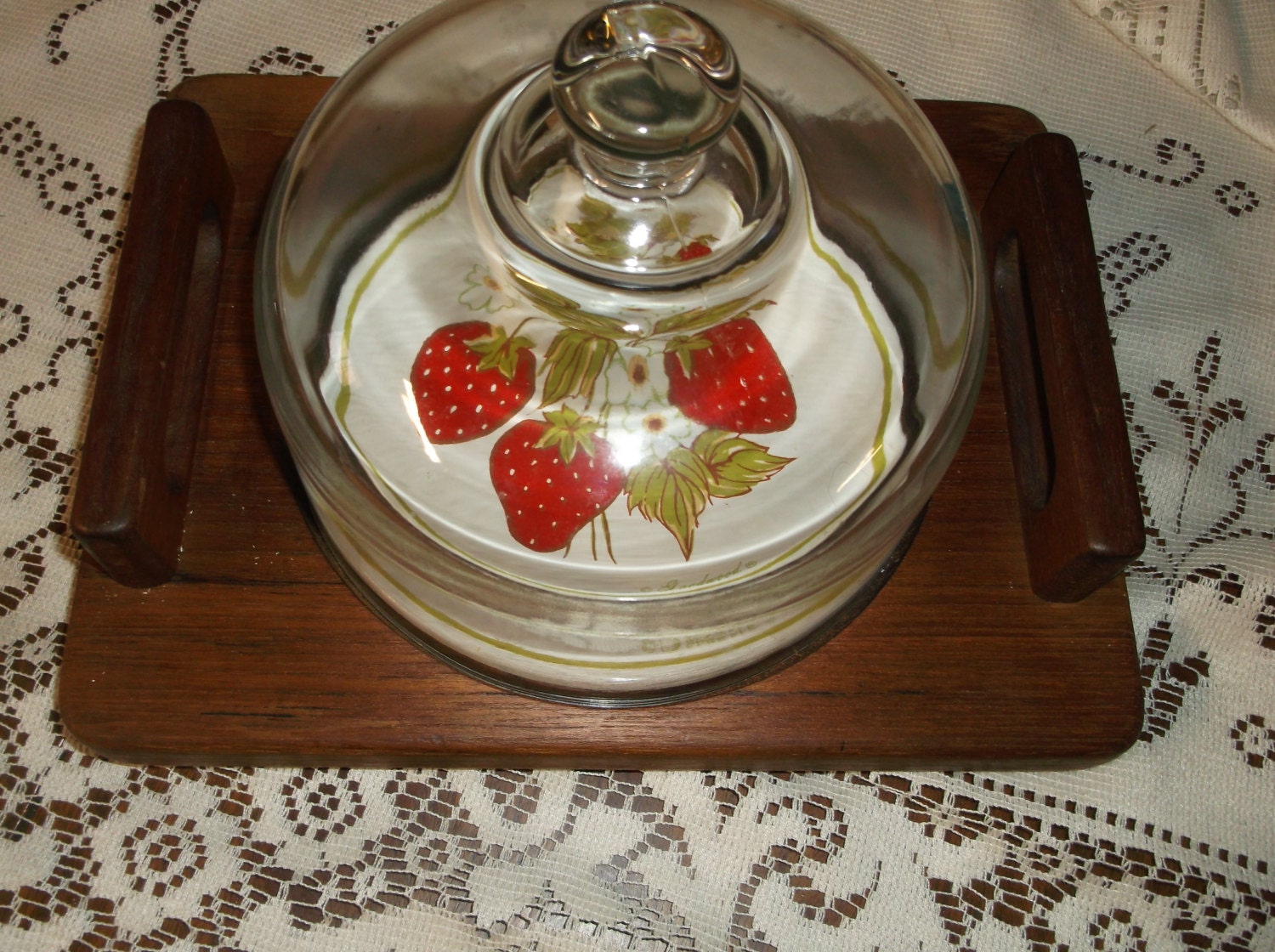 Vintage Teakwood Cheese Tray/Dome/Cloche (with handles) Goodwood