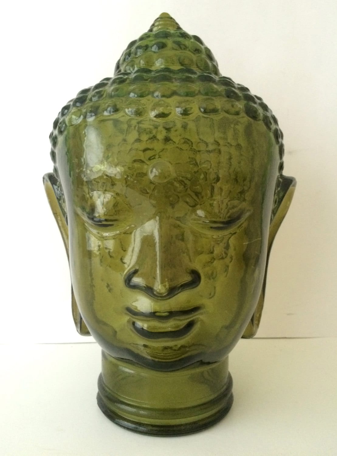 Vintage Glass Buddha Head Sculpture by secondhandstory on Etsy