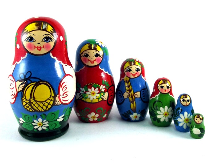 Nesting doll 6 pcs Bast shoe. Russian matryoshka. Original birthday or christmas gift and present. Handmade Dolls. Home decor souvenir.