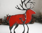 Christmas deer decoration, #red winter deer#, stained glass ornament, stained glass suncatchers