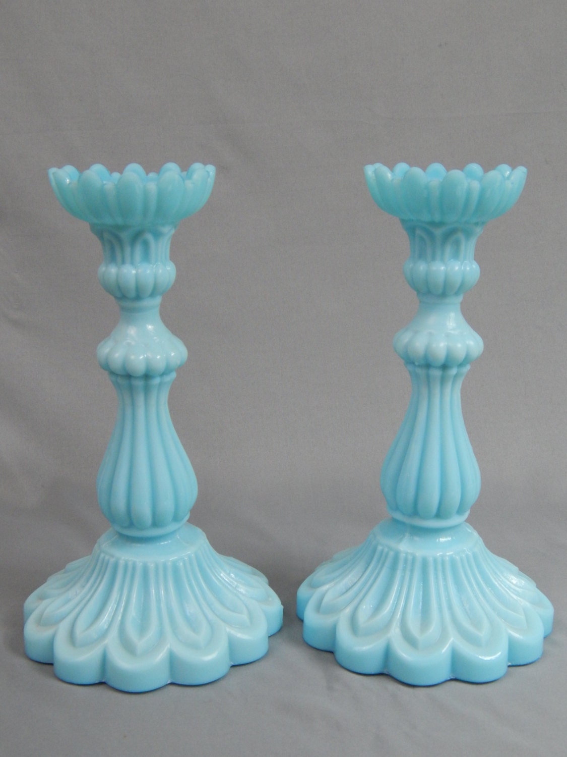 Large and Pair of Antique Portieux Vallerysthal Blue Opaline