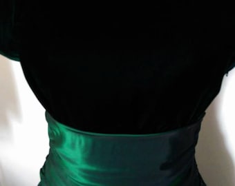 Go 80s in this Green Velvet and Taffeta Party Dress