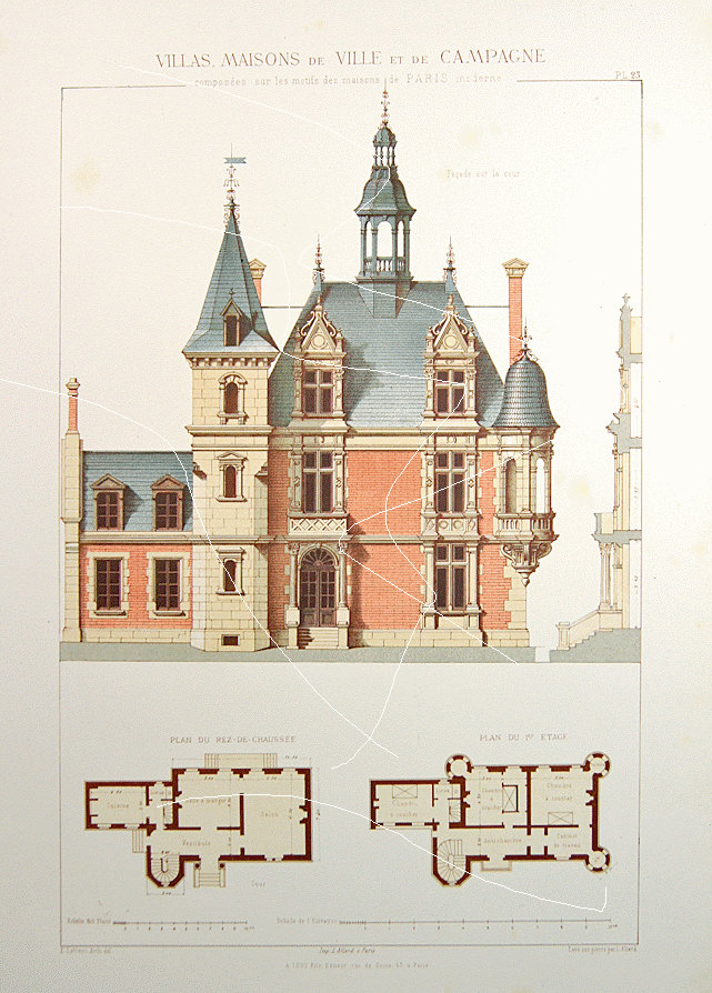 Antique Architectural Print Architecture 1864 Villas