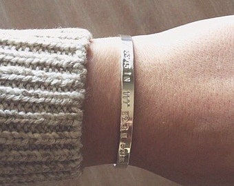 Coordinate bracelet, coordinate cuff, silver coordinate bracelet, sterling silver coordinate cuff, coordinates bangle, coord