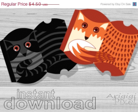 ON SALE 70 % OFF Fox and Racoon Pillow Gift Box, Candy Box, Treat Box Diy, Printable Box Template, Forest Kids Party, set of 4, Jpg file i Il_570xn
