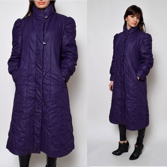 Vintage 80's Purple Puffer Quilted Long Winter Coat