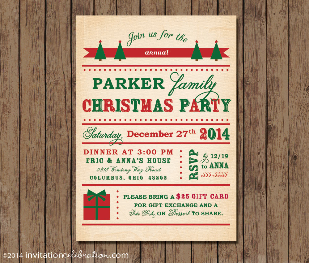 Vintage Retro Christmas Party Invitation PRINTABLE Family