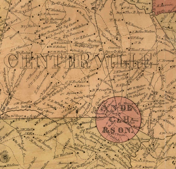 Anderson County South Carolina 1877 Wall Map With Homeowner names Reprint