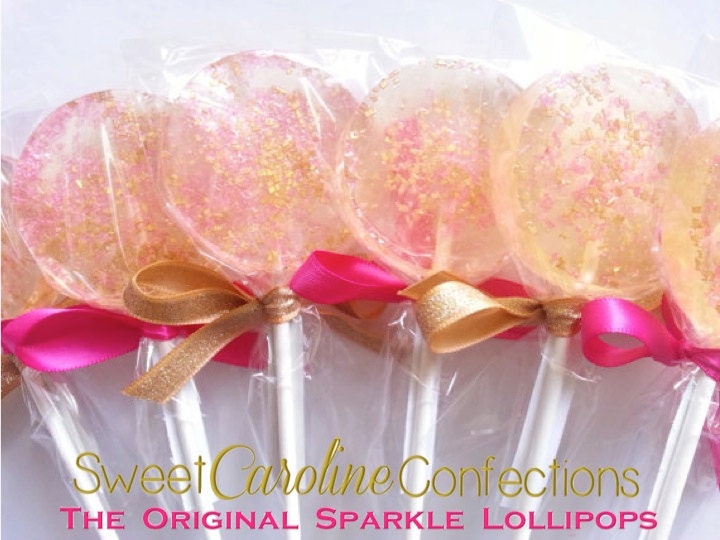 Pink and Gold Wedding Favors Hard Candy Lollipops Candy