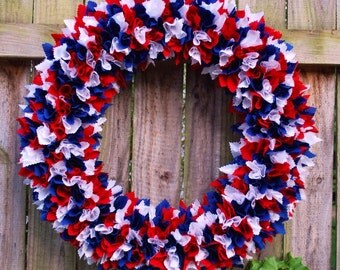 Large Patriotic Rag Wreath, Fourth of July Wreath, 4th of July Rag Wreath, Military Wreath, Flag Wreath
