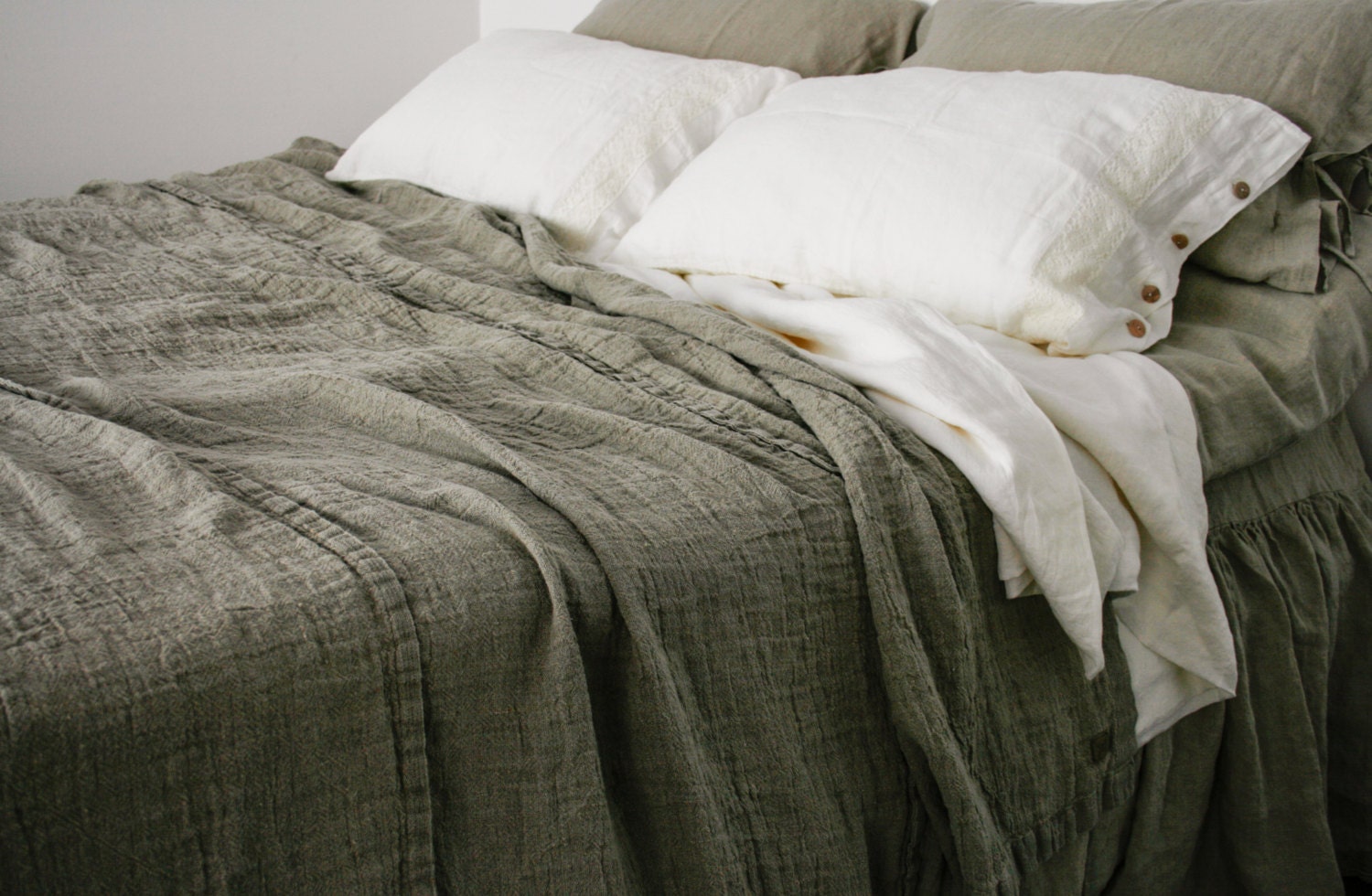 Linen natural rustic style bed cover Queen & King size by