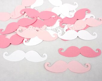 50 Pink and White Mustache Confetti Great for Pink Mustache Party, Girl Mustache Party, Mustache Die Cuts, Baby Shower, Baby Girl Mustache