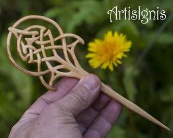 Hair Stick "Art Nouveau Celtic Tree of Life", Handmade Linden Wood Hair Pin, Handcarved Celtic Knot Accessories,Gift for her - MADE TO ORDER