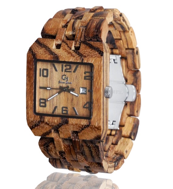Wooden watch hand made from Zebra Wood - Omega III