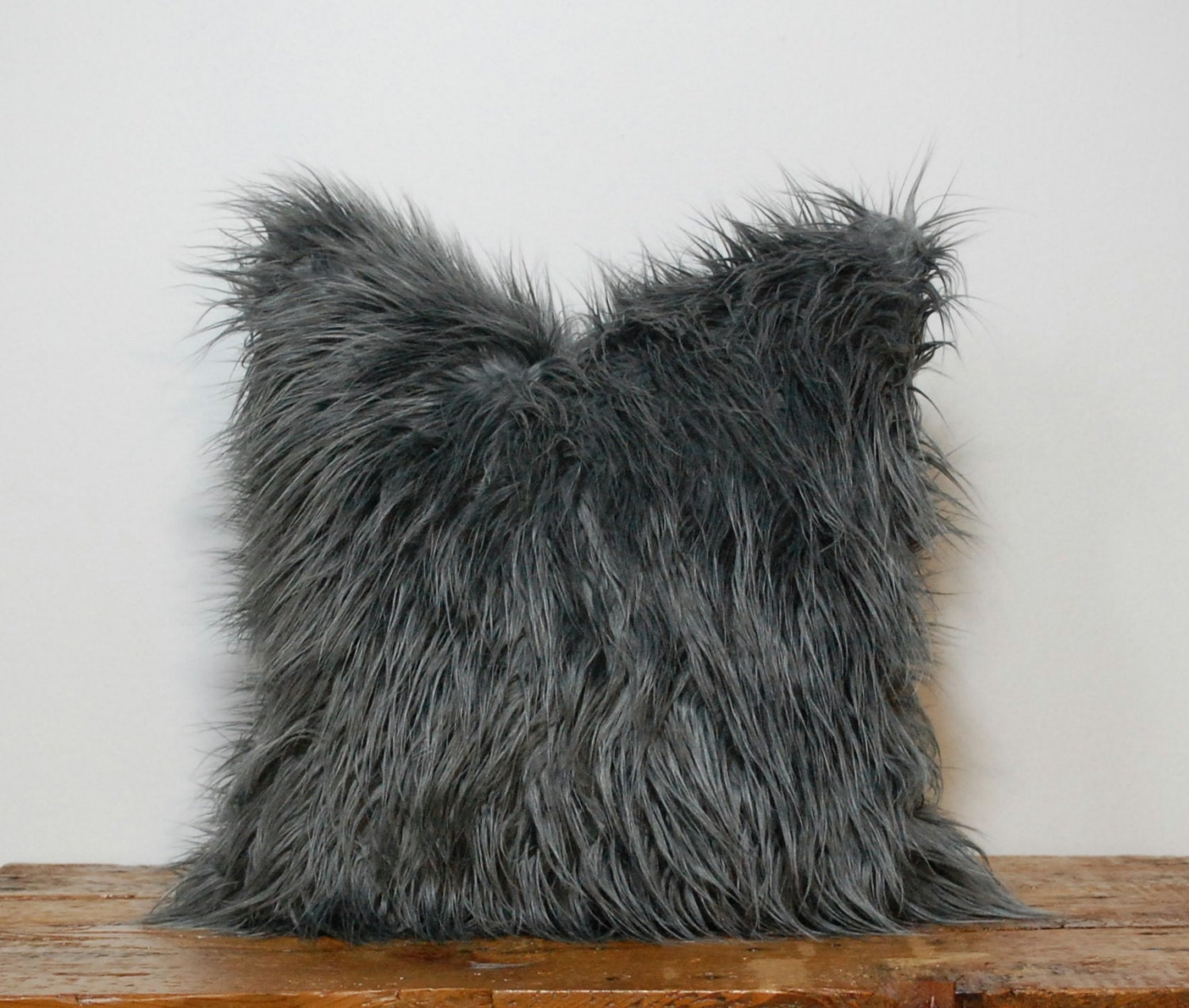 Gray Faux Fur Pillow Cover Shag Decorative by