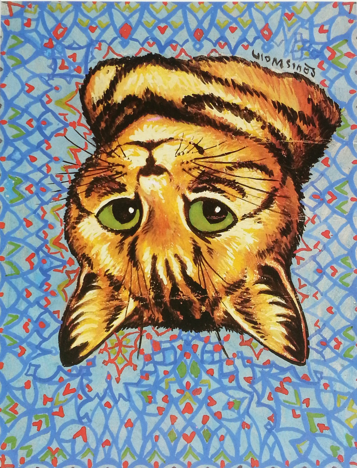 Louis Wain Cat Print Mounted Art 1983 Vintage Original Print