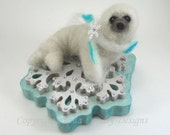 Needle Felted Baby Harp Seal "Aurora" with Crystal Encrusted Wooden Snowflake Base
