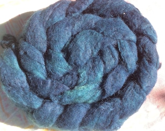 2.5 oz. Bluejean3 kid mohair (first cuts), combed top, and silk blend roving 70/20/10