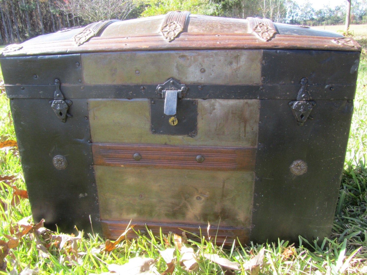 Antique Steamer Trunk Round Top Trunk Cheststorage box1800
