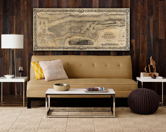 Giant vintage New York City Map Old Antique Restoration Hardware Style 1836 NYC wall Map Fine Art Print 8ft map New York home decor