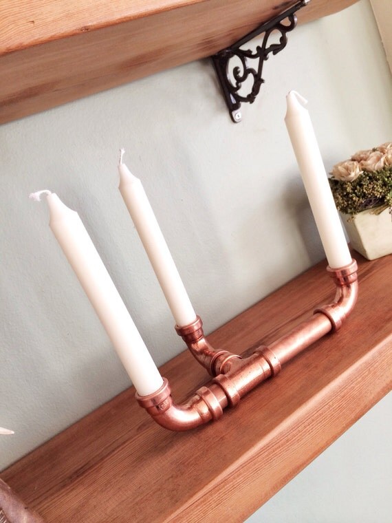 Items similar to Copper pipe 3 candlestick candle holder on Etsy