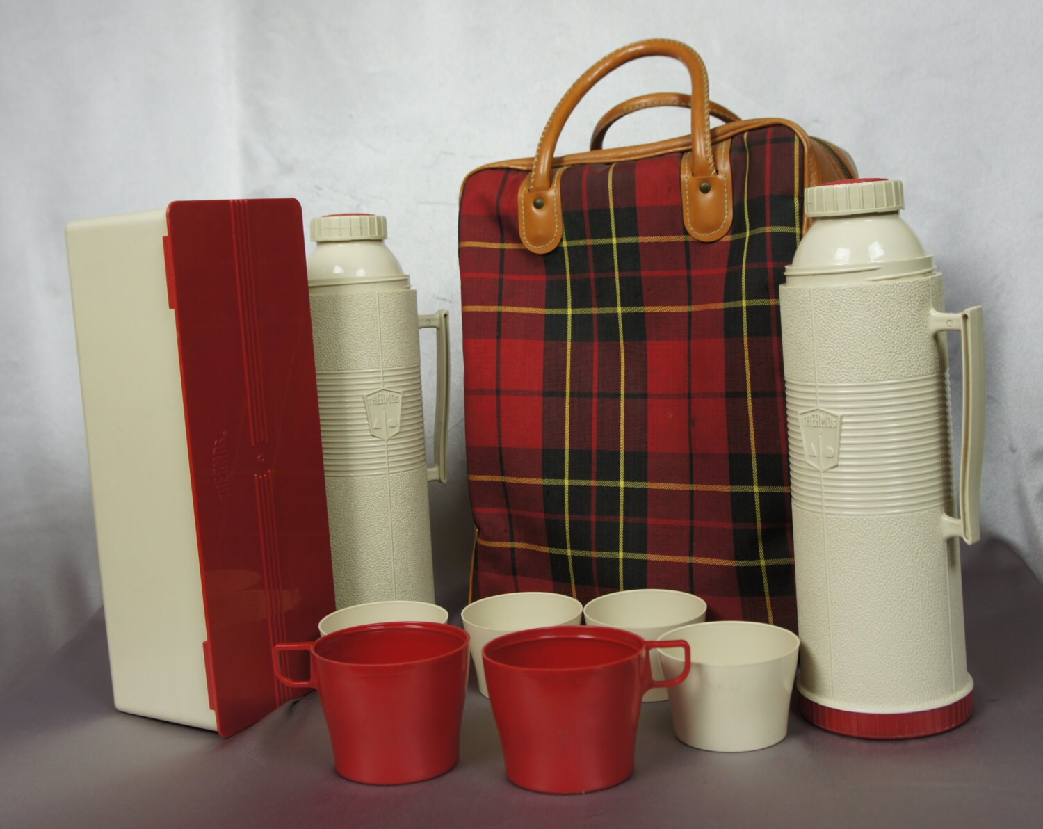 Thermos brand set Plaid picnic set picnic ware Complete