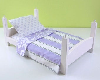 15-18" Doll Bed Linens, Lavender Stripes
