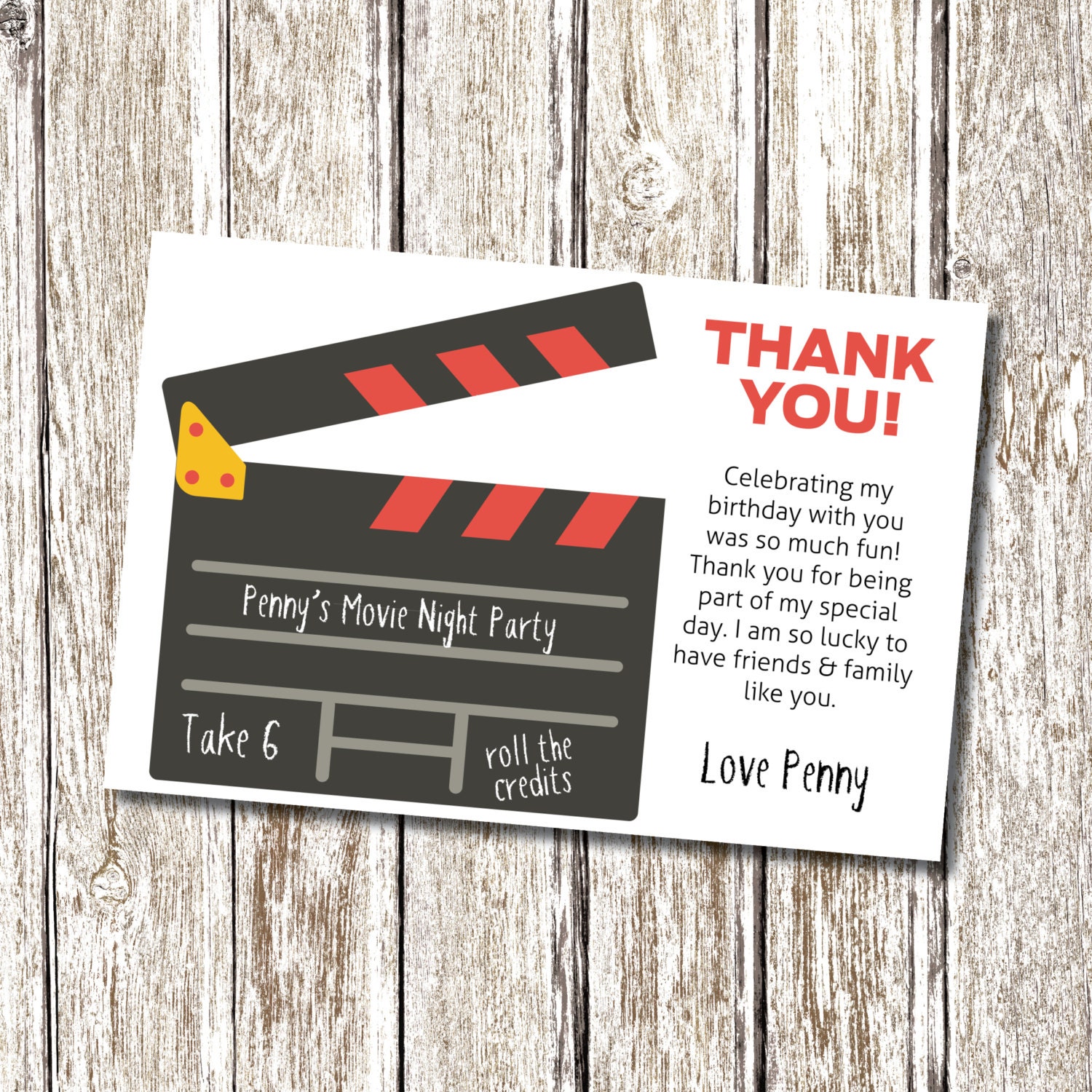 Movie Night Thank you card Printable and Personalised