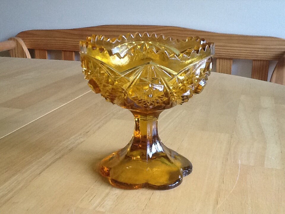 Small Amber Pressed Glass Compote, Vintage – Haute Juice