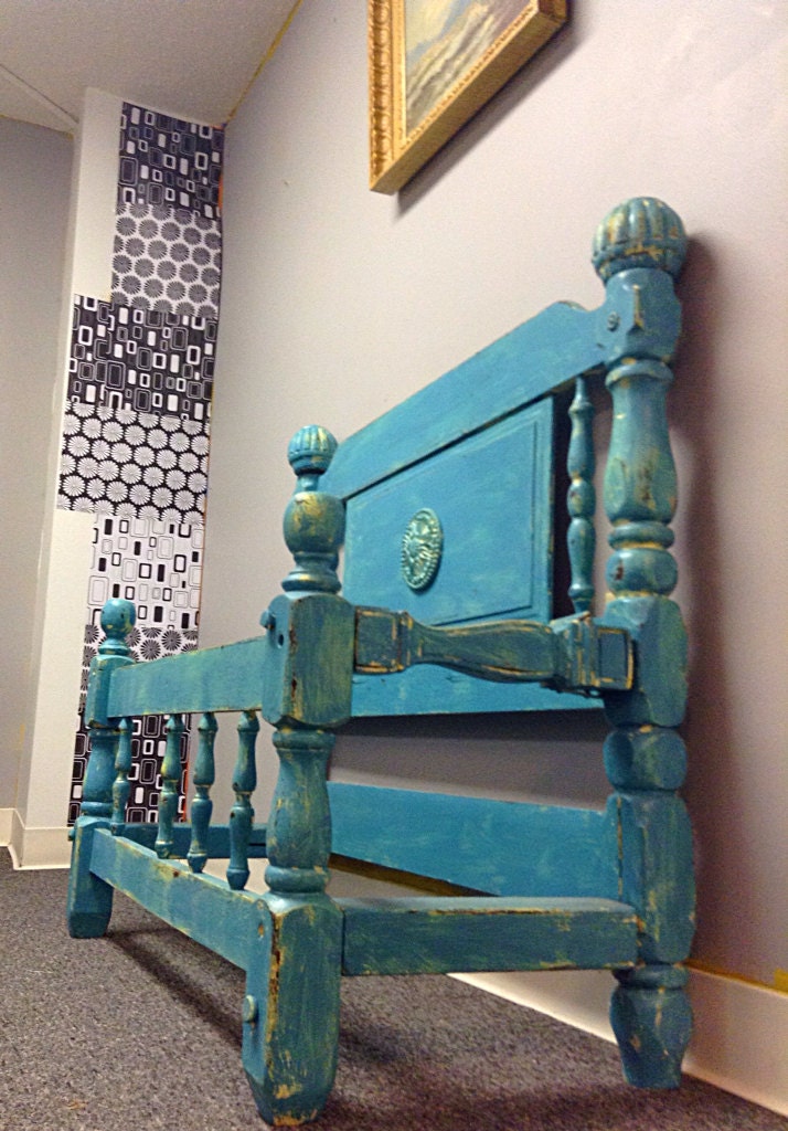DIY Repurposed Antique Bed Frame and Reclaimed by HUEisit on Etsy