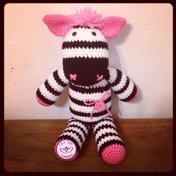 Zephie the Zebra amigurumi stuffie toy crochet by FirstTwinCo