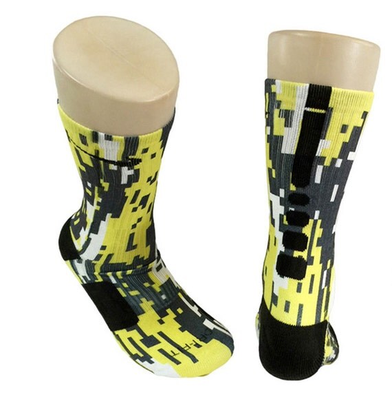 Custom Digital Yellow Black Nike Elite Socks