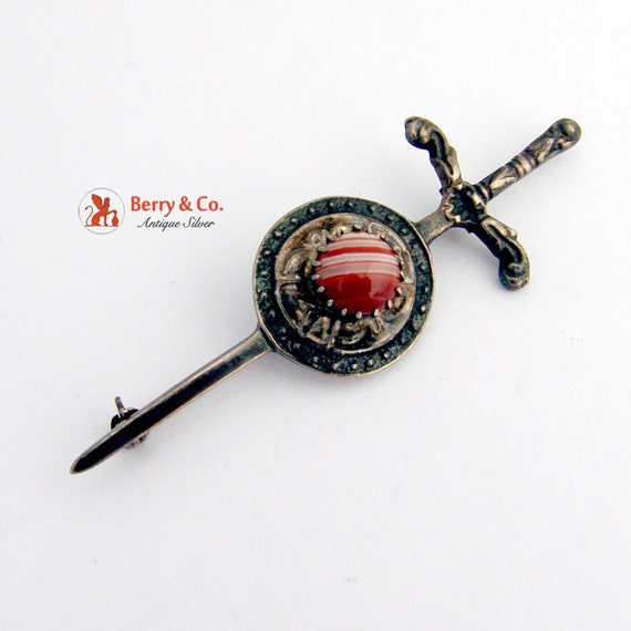 Antique Scottish Sward Form Kilt Pin Brooch Sterling Silver