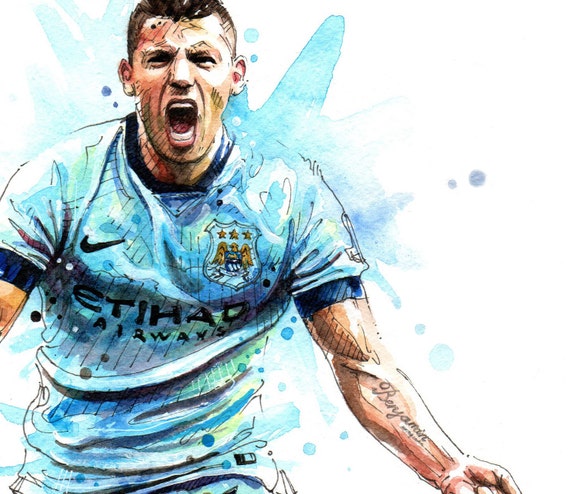 Sergio Kun Aguero Manchester City A3 Wall Art Print Poster