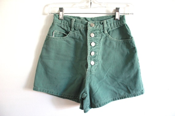 Teal Button Up Bongo High Waisted Shorts by Denimfordays on Etsy