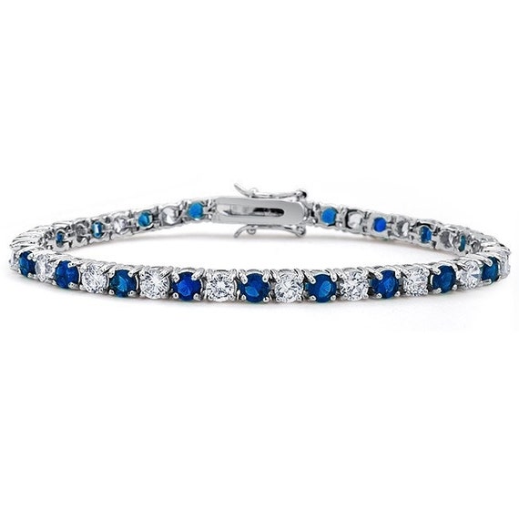 Tennis Bracelet Diamonds And Natural Blue Sapphire Tennis