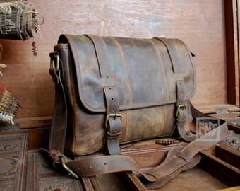 FHT Serengeti Leather Messenger Bag Travel Shoulder Satchel