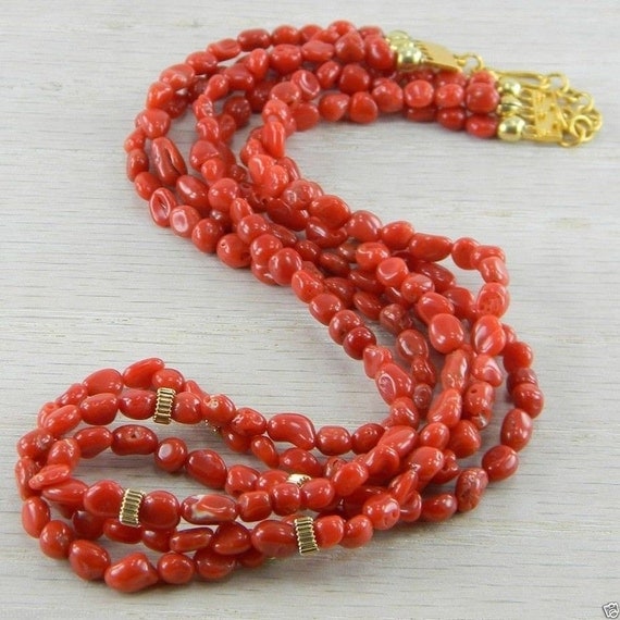 Vermeil Victorian Antique Red Italian Coral Necklace AN-N43