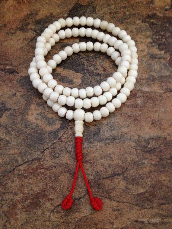 Tibetan White Yak Bone 108 Bead Full Mala by ShantiMalaBeads